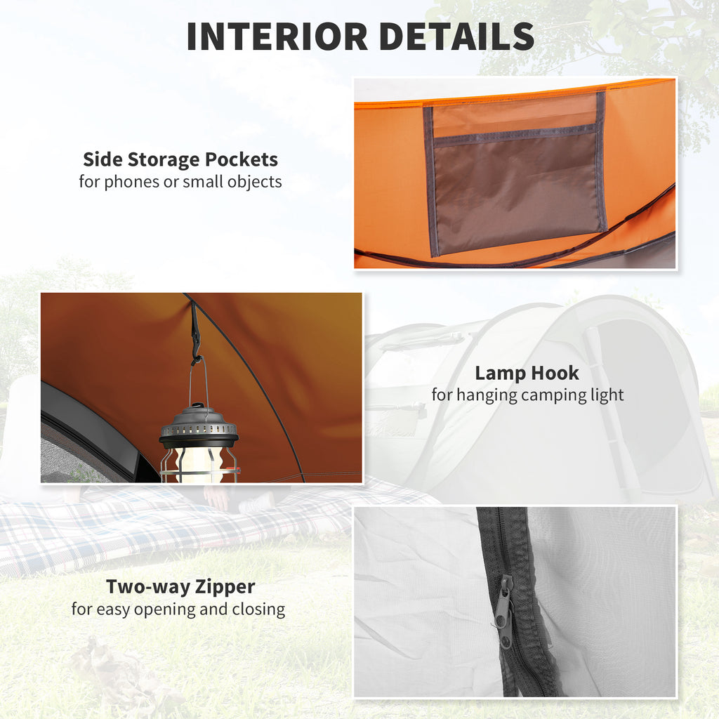 4 Person Camping Tent, Easy Pop Up Tent with Doors, Windows and Carry Bag, Automatic Setup Tent for Hiking, Orange