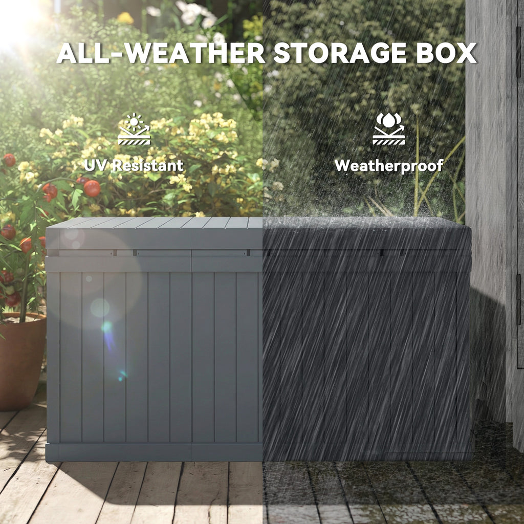 70 Gallon Deck Box, Resin Outdoor Storage Box with Handles, Waterproof Storage Container for Garden Tools, Dark Grey