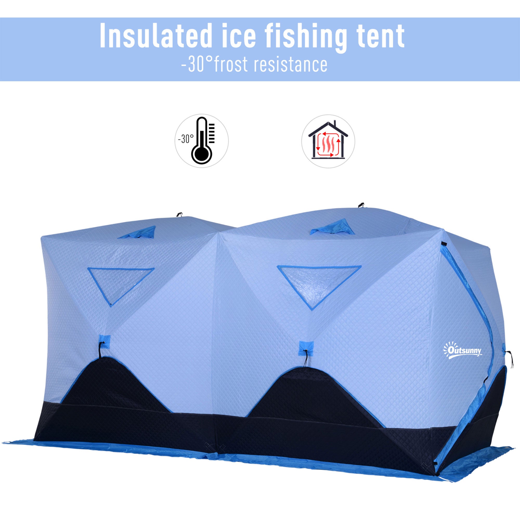 5-8 Person Insulated Ice Fishing Tent Shelter with Ventilation Windows and Carry Bag, for -22â„‰, Blue