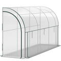 Walk-in Lean-to Greenhouse, Outdoor Gardening Green House with Zipper Roll-up Doors and Window, 10' x 3' x 5', White