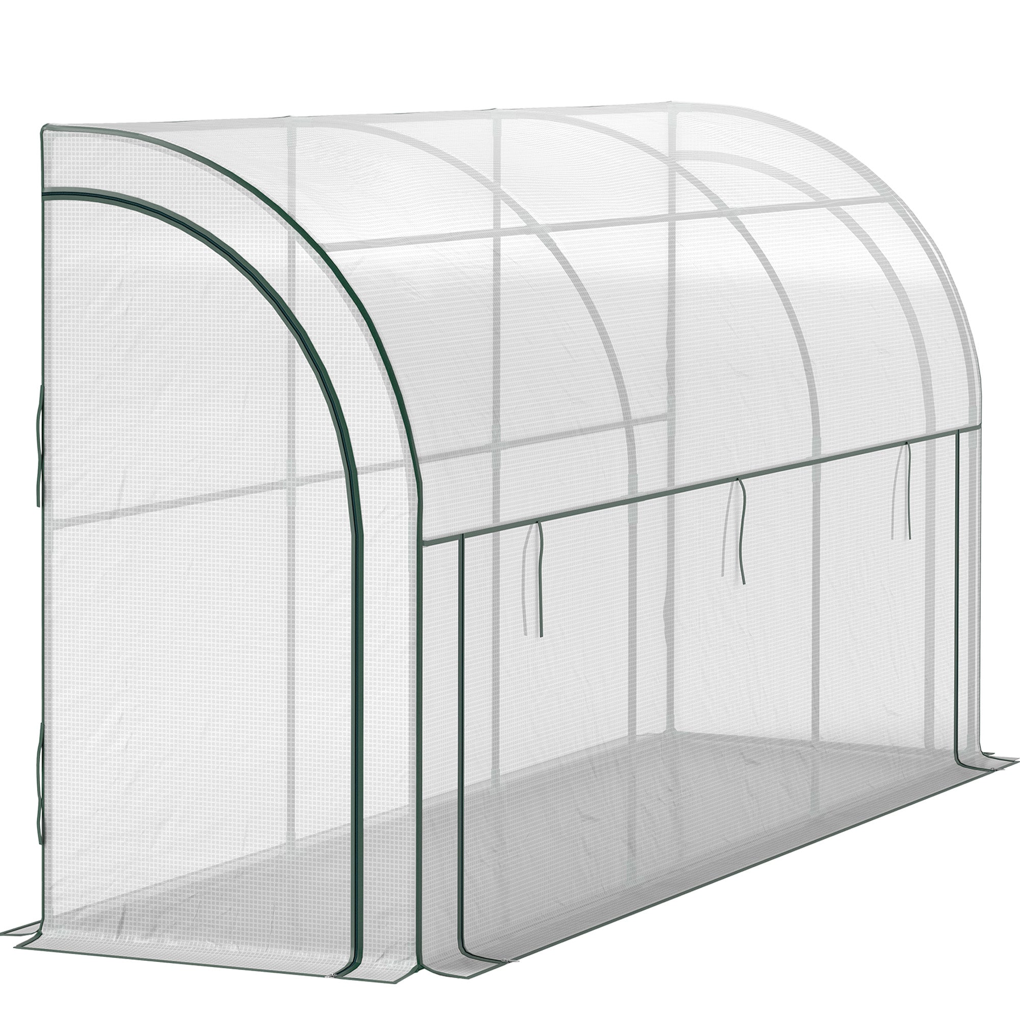 Walk-in Lean-to Greenhouse, Outdoor Gardening Green House with Zipper Roll-up Doors and Window, 10' x 3' x 5', White