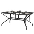 Rectangle Patio Dining Table with Umbrella Hole, Outdoor Dining Table for 6 with Steel Frame for Garden, Balcony, Black