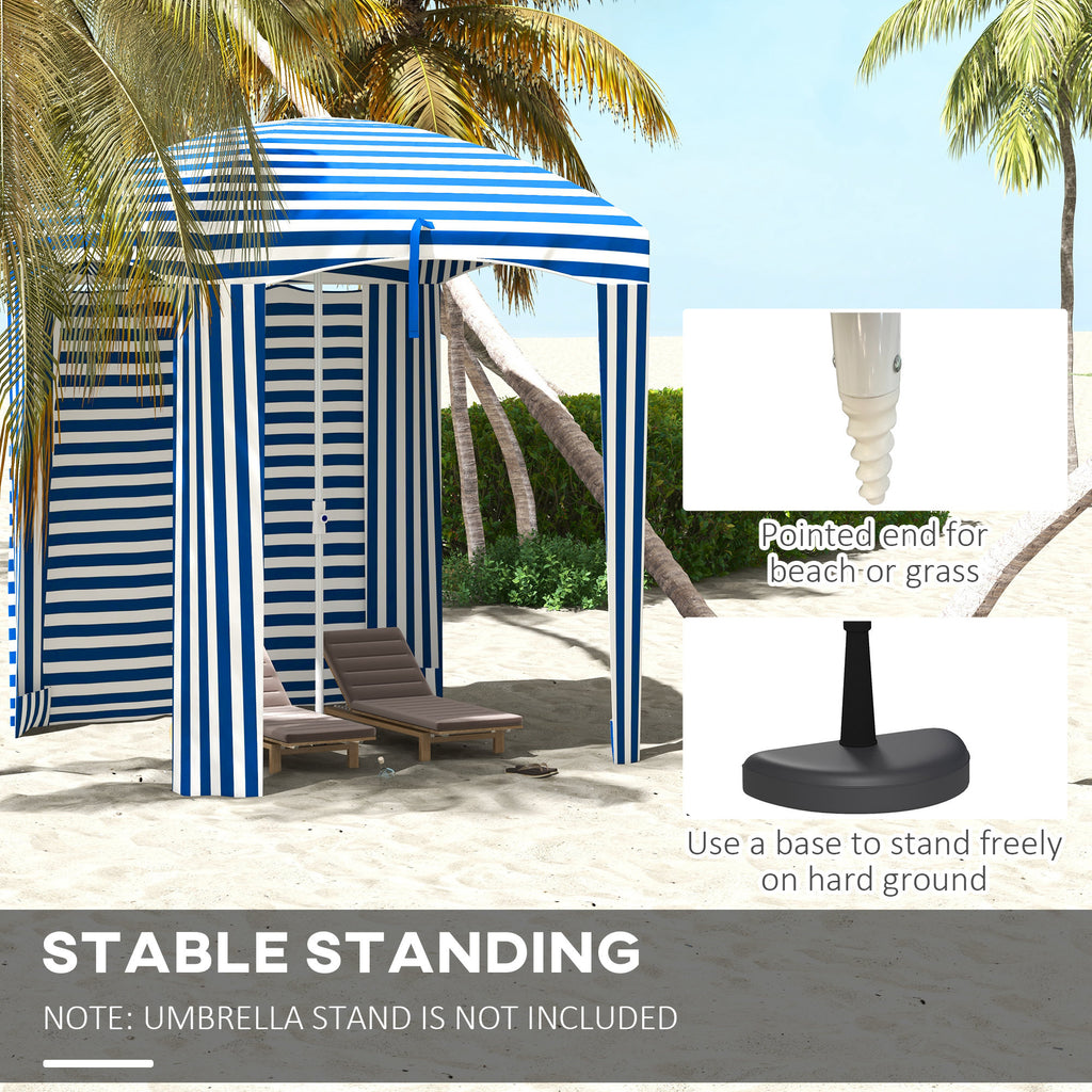 70.1" L x 70.1" W Cabana Umbrella with Walls, Vents, Ruffles, Carry Bag, Beach Umbrella, Blue White Stripe