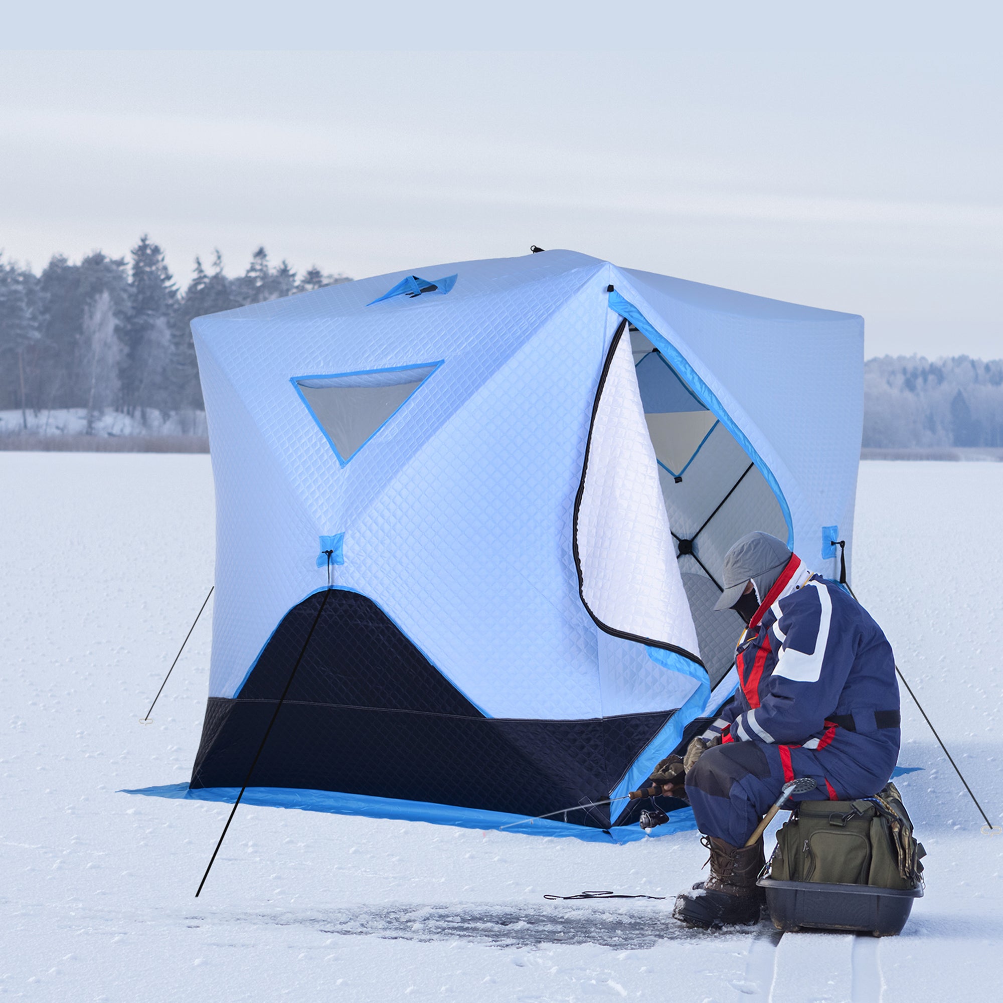 4-Person Pop-up Ice Fishing Tent, Insulated Ice Fishing Shelter with Ventilation Windows, Double Doors and Carry Bag, for Low-Temp -22â„‰