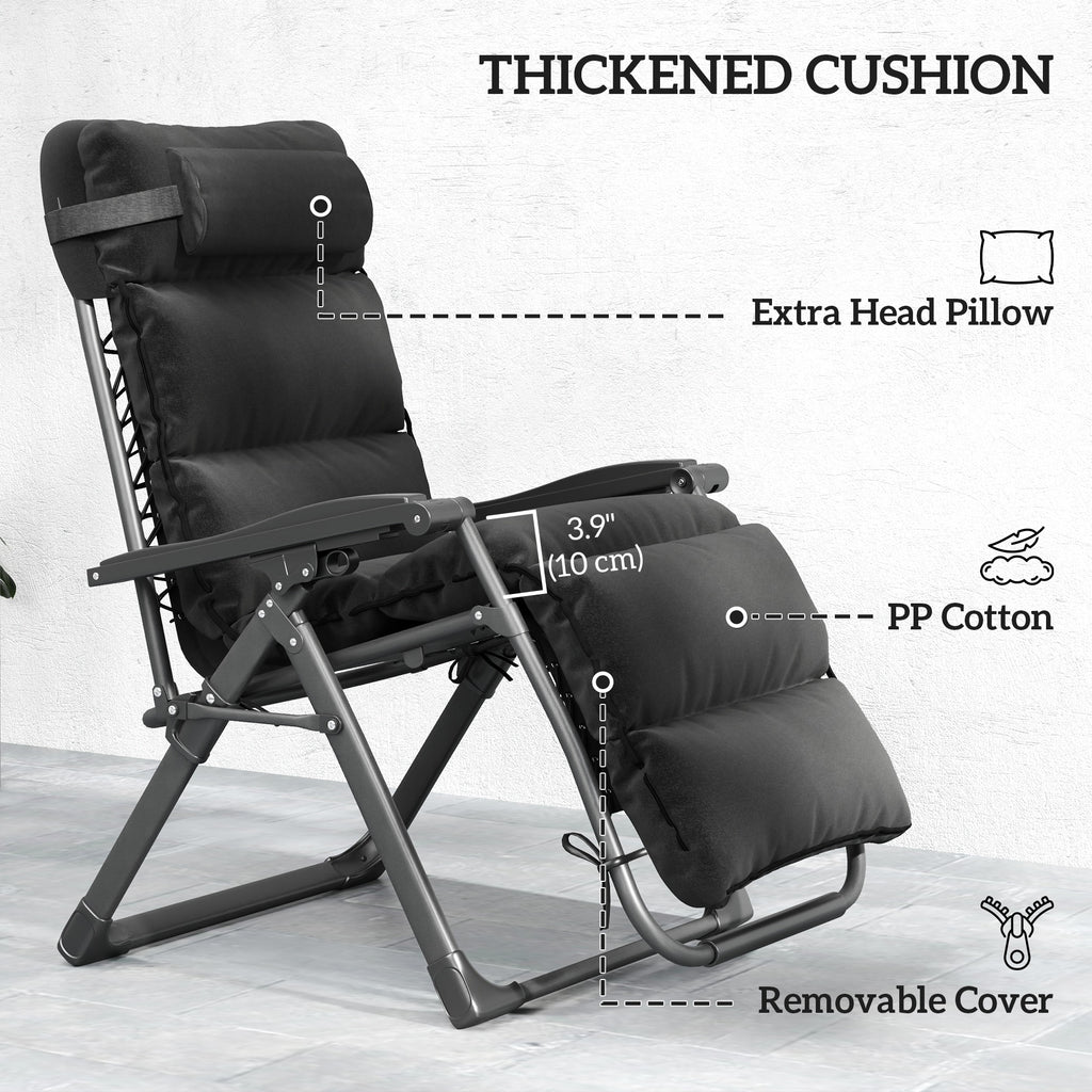 2pcs Reclining Zero Gravity Chair with Adjustable Backrest, Folding Garden Sun Lounger with Removable Cushion, Grey
