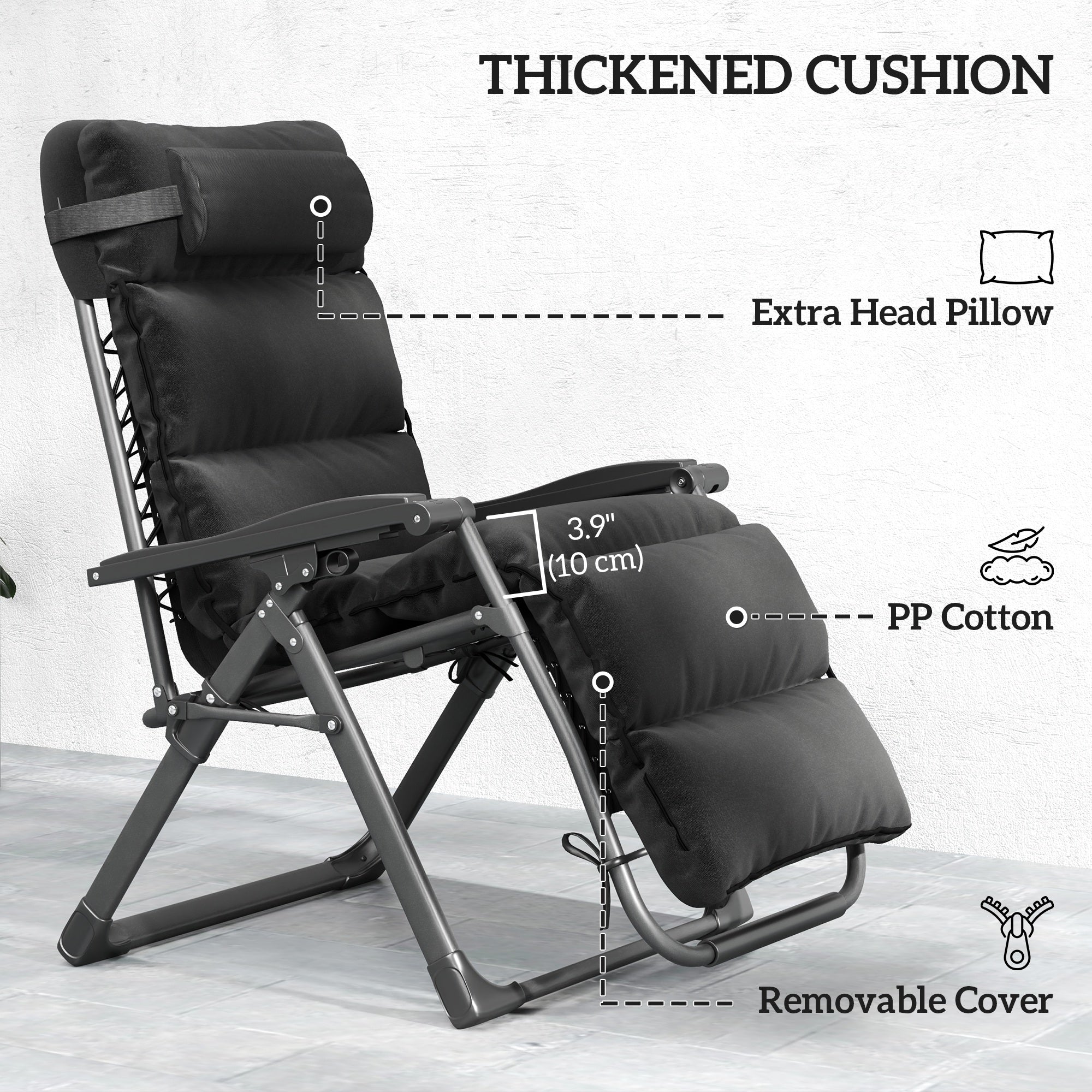 2pcs Reclining Zero Gravity Chair with Adjustable Backrest, Folding Garden Sun Lounger with Removable Cushion, Grey