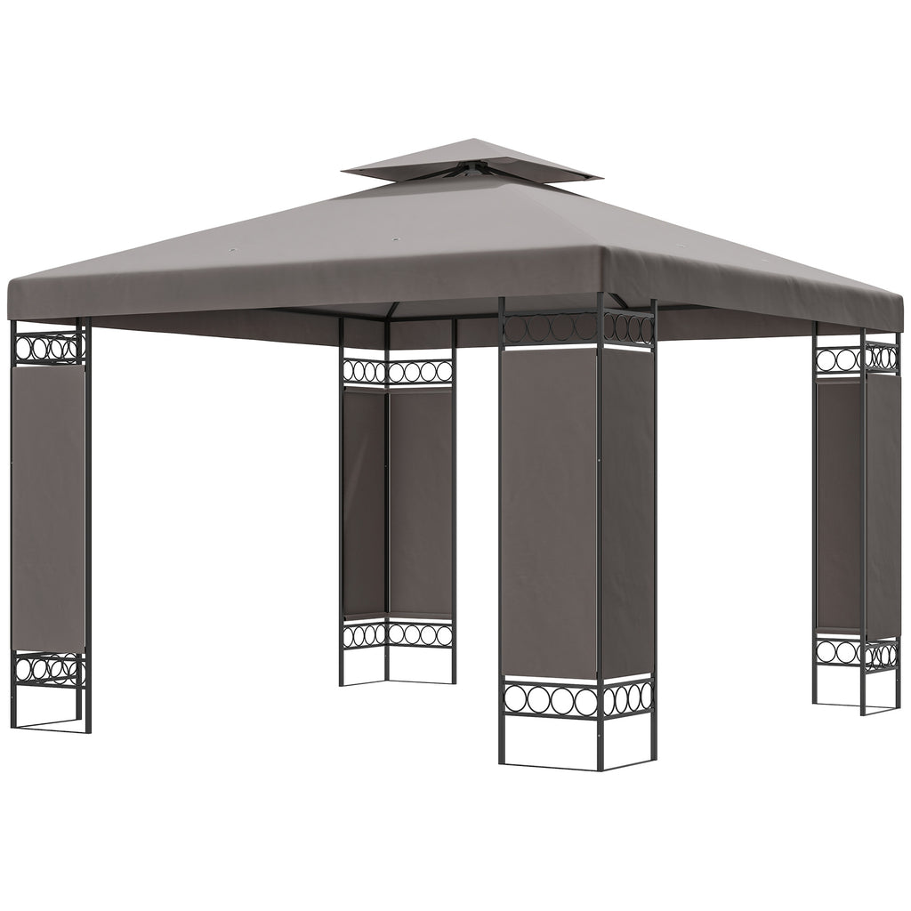10 x 10 FT Canopy Gazebo, Double Roof Patio Gazebo with Screen Panels and Metal Frame for Deck, Backyard, Khaki