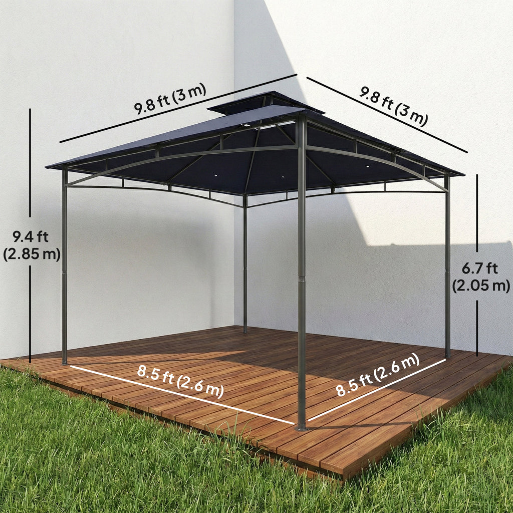 10' x 10' Gazebo, Soft Top Outdoor Gazebo with 2-Tier Roof, Metal Frame, Navy Blue