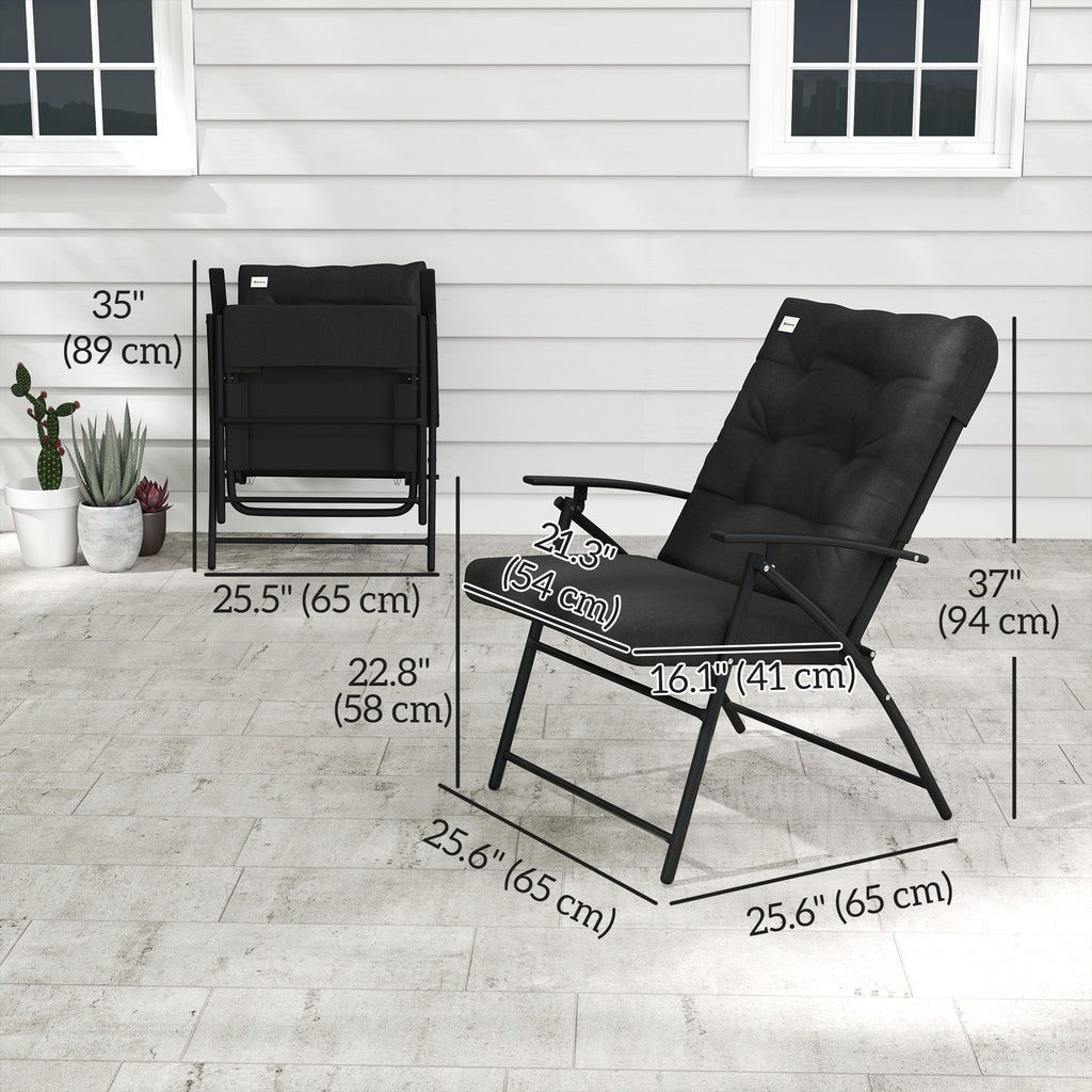 Set of 2 Outdoor Folding Chairs with Adjustable Backrest, Padded Camping Chairs for Outdoor Events, Black