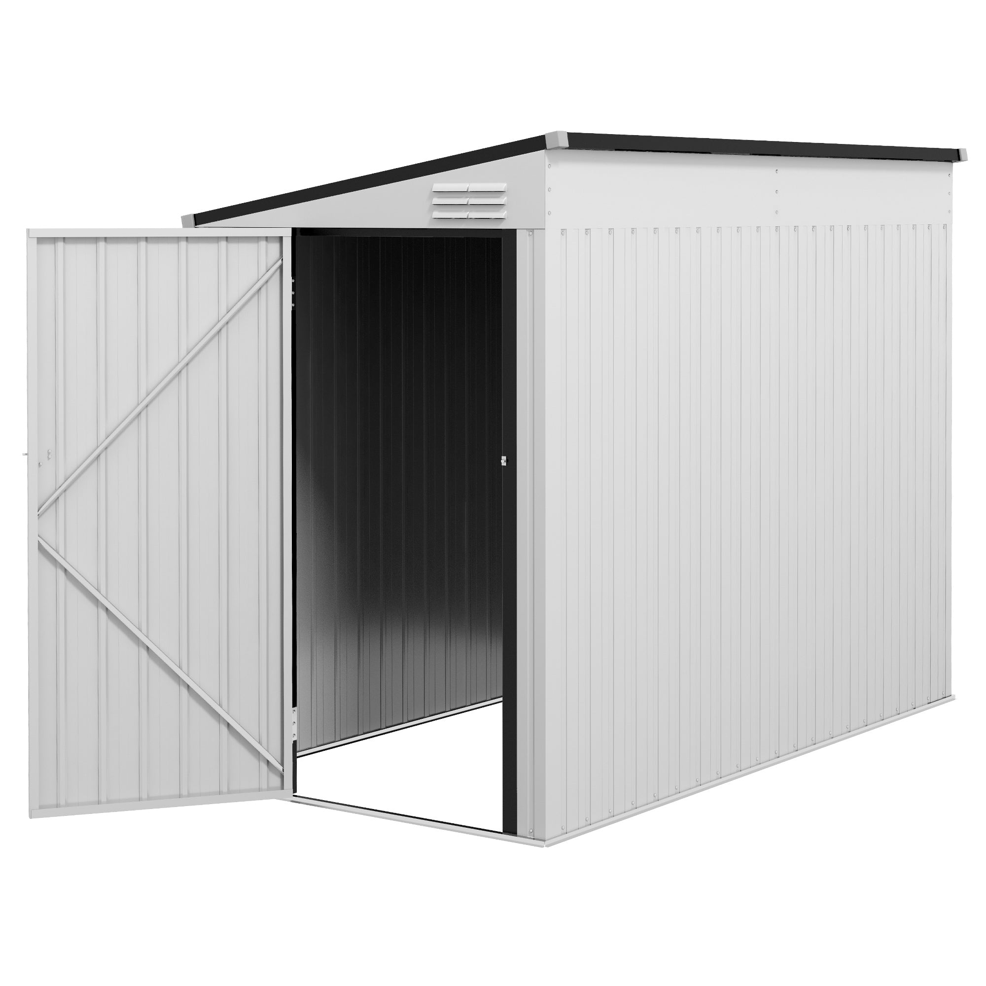 4' x 8' Outdoor Storage Shed Lean to Shed Outdoor Metal Tool Shed with Lockable Door and Air Vents, White