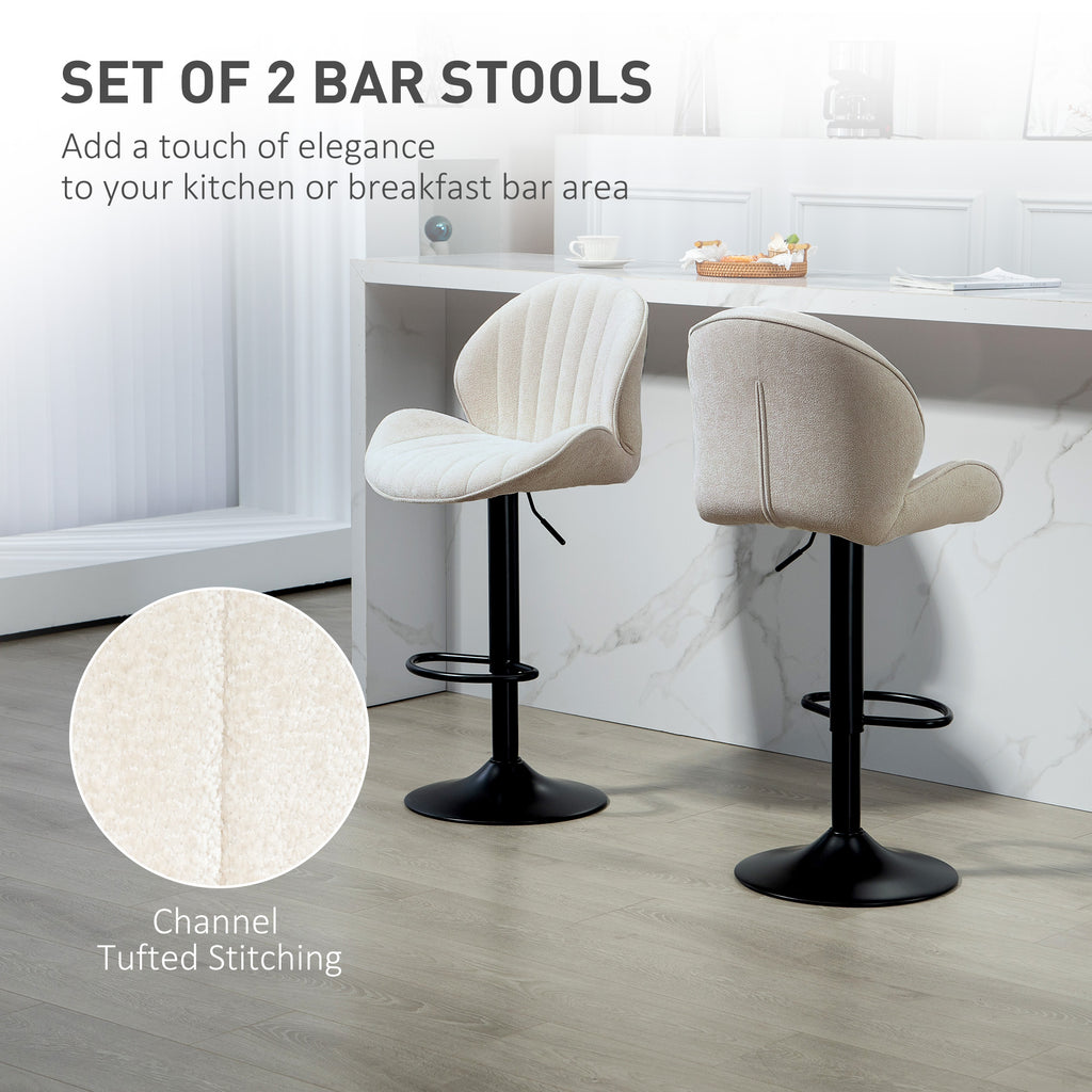 Bar Stools Set of 2, Swivel Barstools with Back, Adjustable Height and Footrest for Kitchen Island, Dining Room, Beige