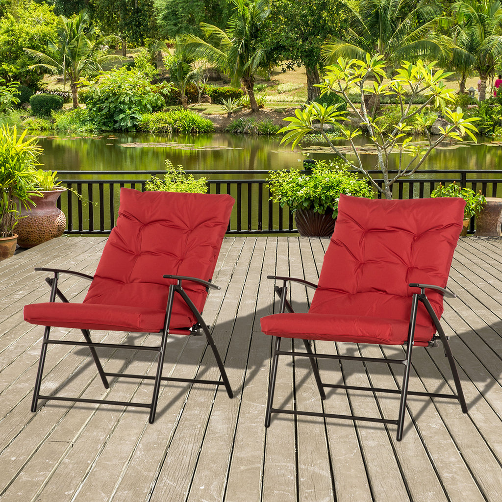 Set of 2 Outdoor Folding Chairs with Adjustable Backrest, Padded Camping Chairs for Outdoor Events, Red
