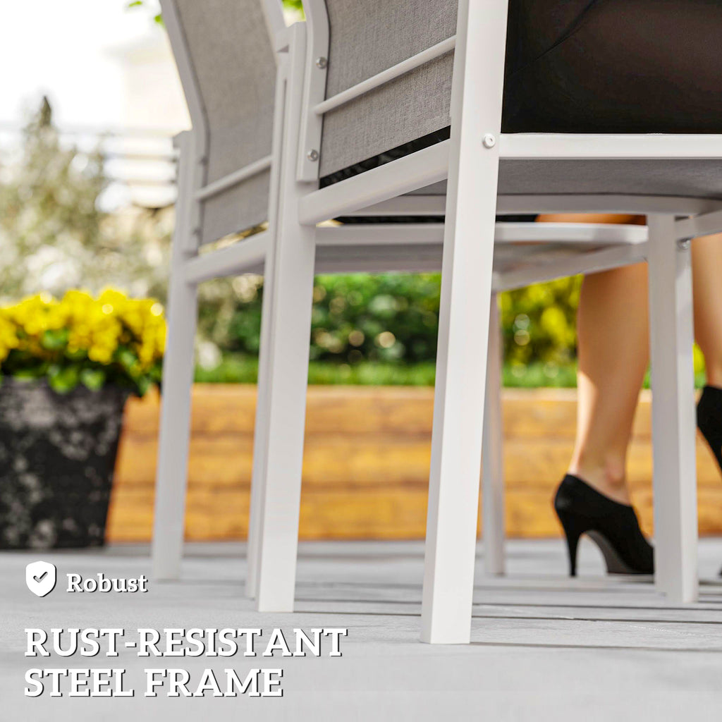 Set of 2 Outdoor Garden Chairs, Stackable Patio Dining Chairs with Breathable Fabric, Armrests and Backrest, Light Grey