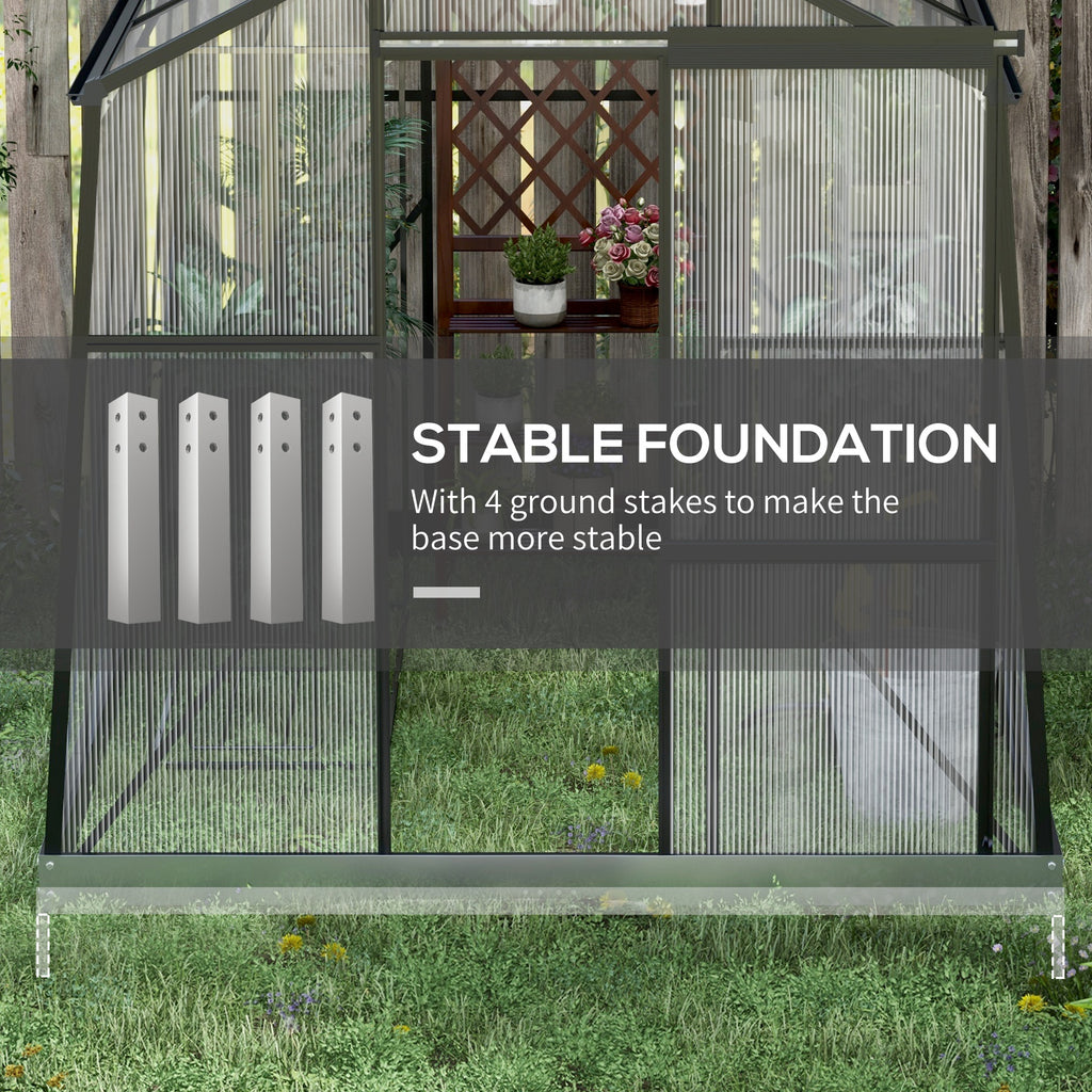 6' x 8' Walk-in Polycarbonate Greenhouse Aluminium Green House with Sliding Door, 5-Level Roof Vent, Rain Gutter