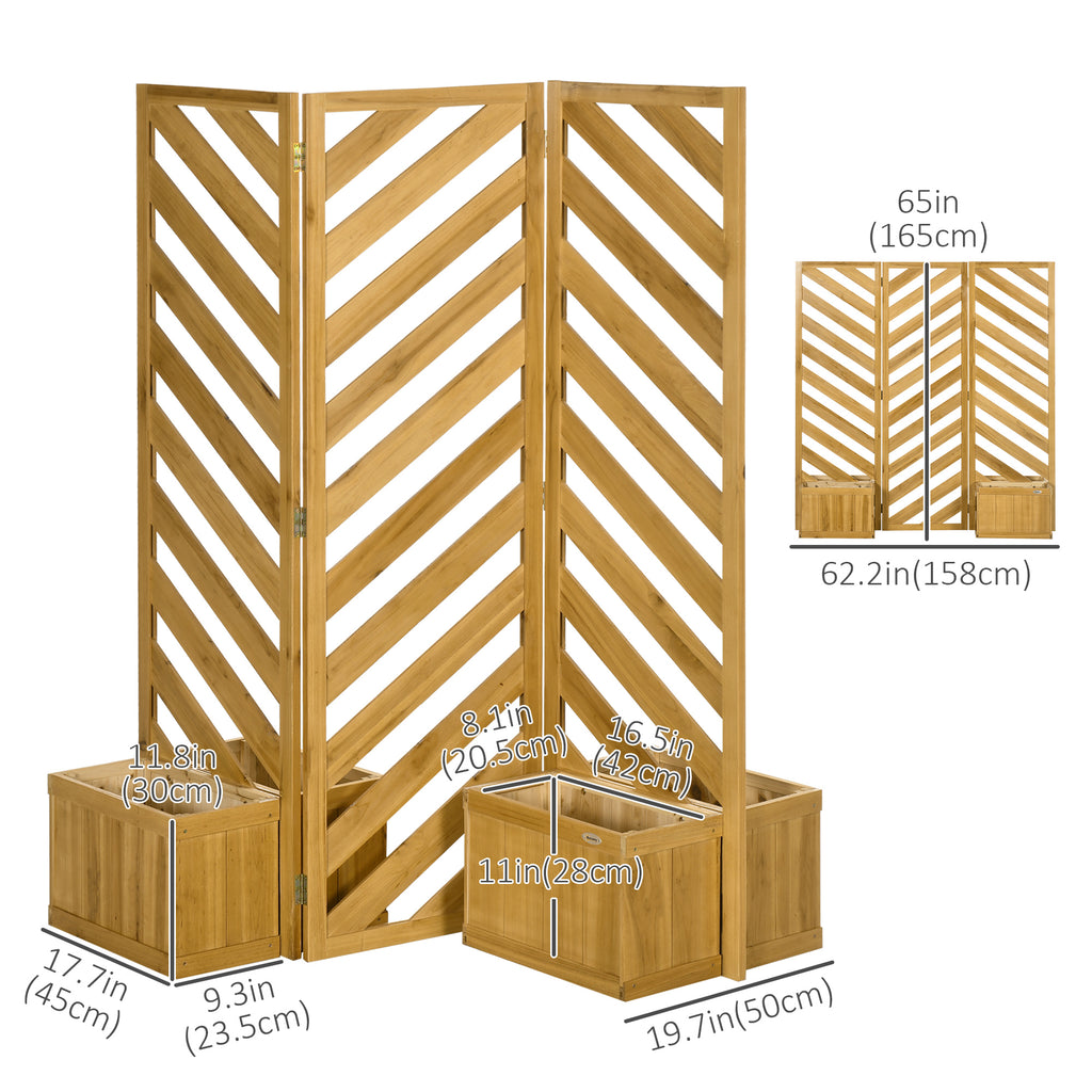 Backyard Privacy Screen - Folding 65" with Planters for Patio, Deck, and Backyard, Brown