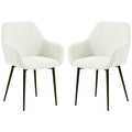 Dining Chairs Set of 2, Velvet-look Fabric Upholstered Kitchen Chairs with Backrest, Armrests and Steel Legs, Cream White