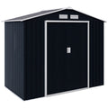 7' x 4' x 6' Garden Storage Shed Outdoor Patio Metal Tool Storage House w/ Foundation Kit and Double Doors Dark Grey