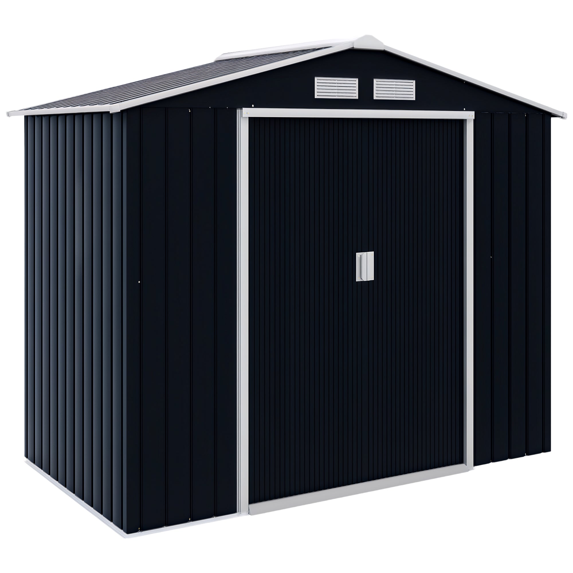 7' x 4' x 6' Garden Storage Shed Outdoor Patio Metal Tool Storage House w/ Foundation Kit and Double Doors Dark Grey