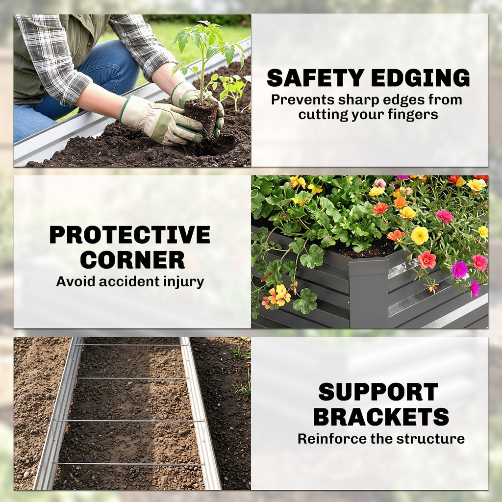8'x2'x1' Galvanized Raised Bed, Large Elevated Planter Box for Growing Flowers, Herbs and Vegetables, Dark Grey
