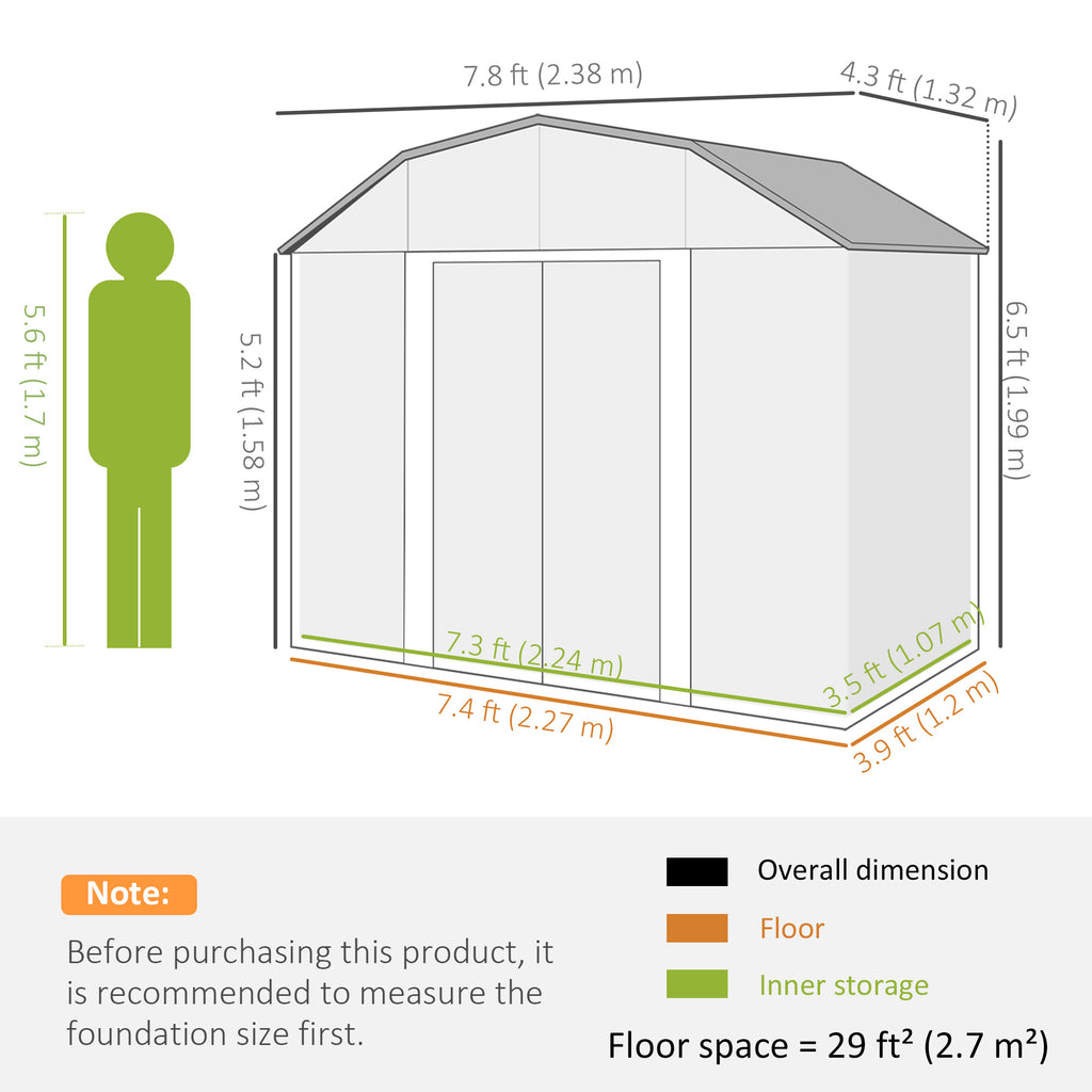 8' x 4' Galvanized Outdoor Storage Shed, Garden Shed with Adjustable Shelves, Double Sliding Doors and Vents