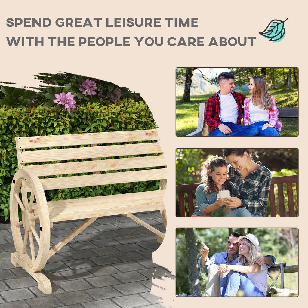 42" Wood Wagon Wheel Bench Garden Loveseat Rustic Seat, Natural Wood