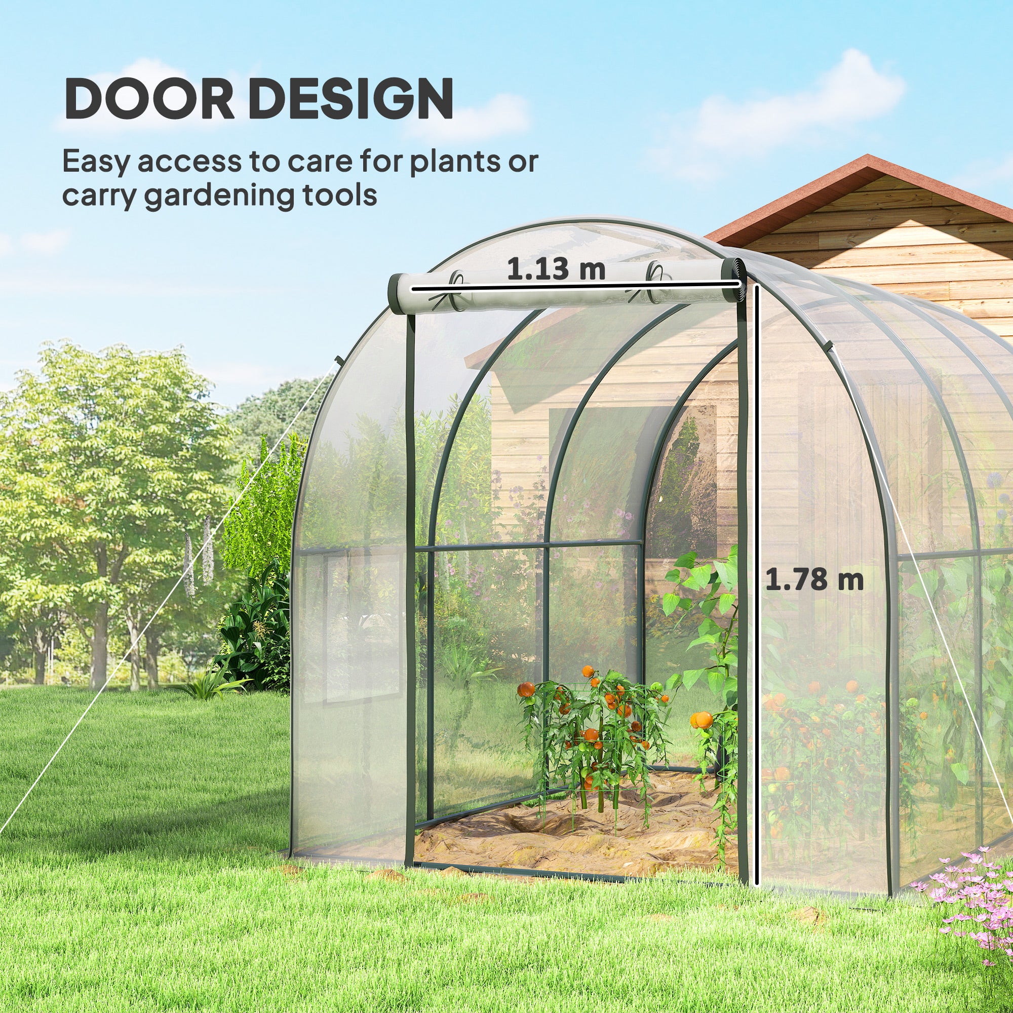 Polytunnel Greenhouse with Roll-up Door and Mesh Window, Walk-in Grow House Tent with Steel Frame, 3 x 2 x 2 m, Clear