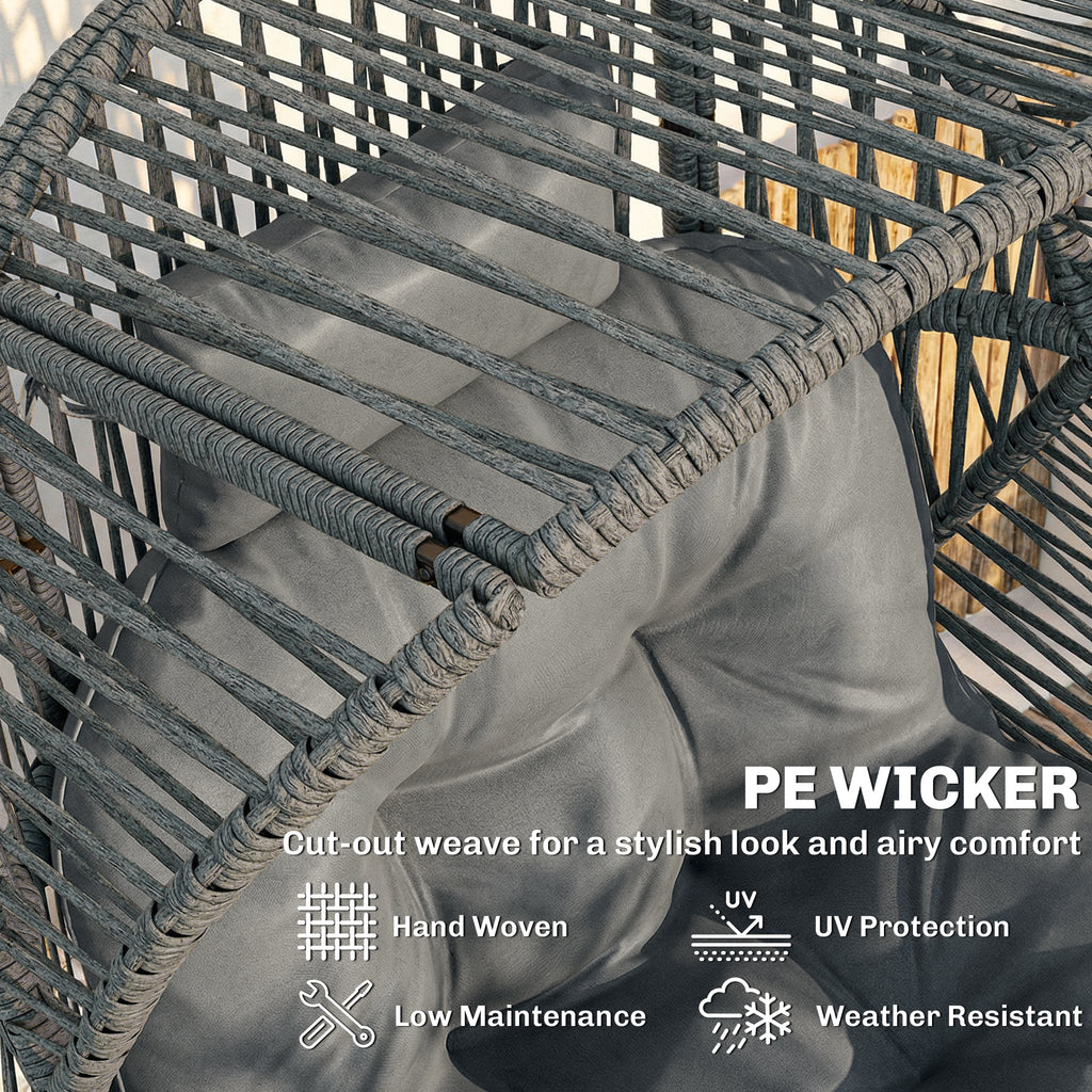 Wicker Egg Chair, 330 lbs Outdoor Rattan Lounge Chair with Thick Cushion, Headrest, Steel Frame, Dark Grey