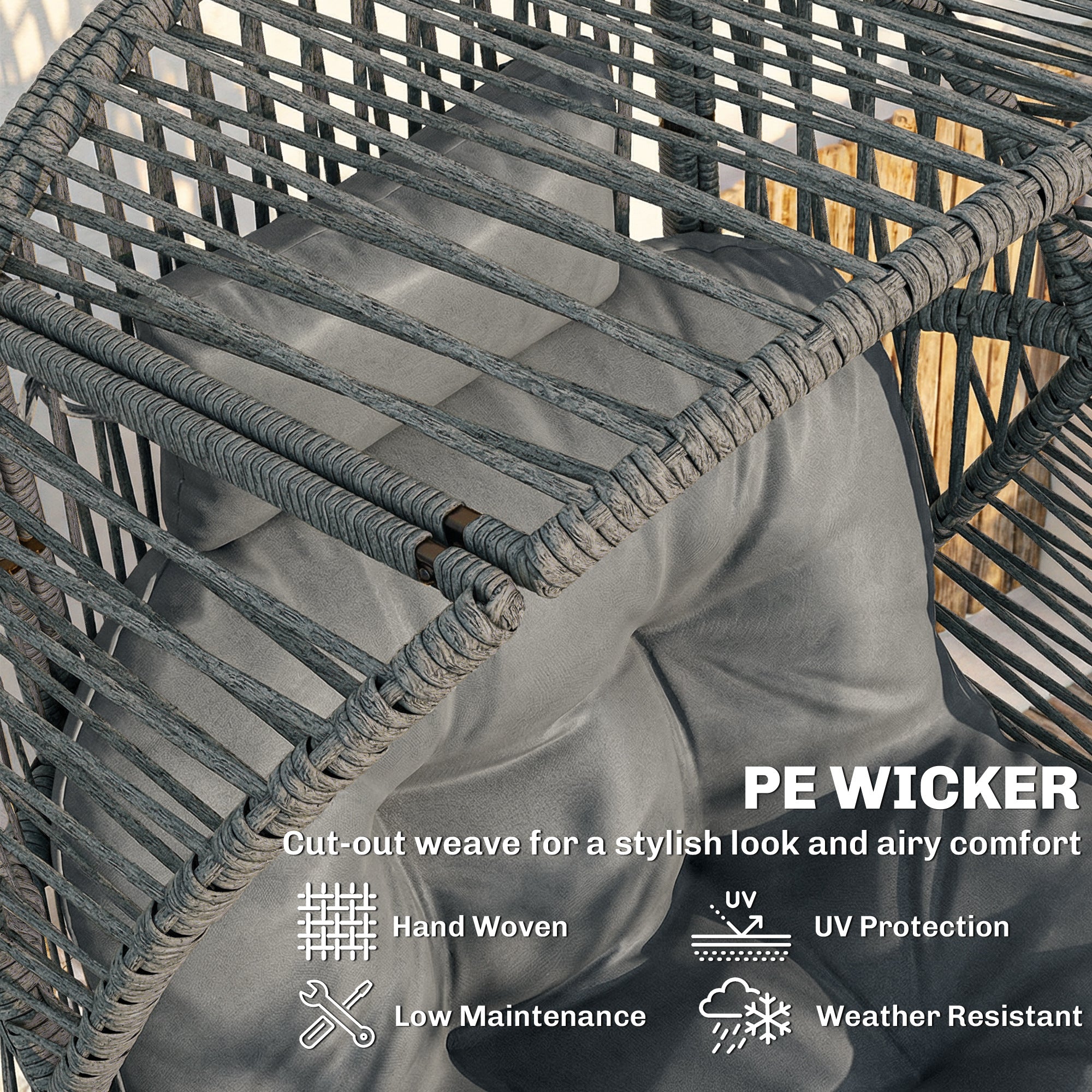 Wicker Egg Chair, 330 lbs Outdoor Rattan Lounge Chair with Thick Cushion, Headrest, Steel Frame, Dark Grey
