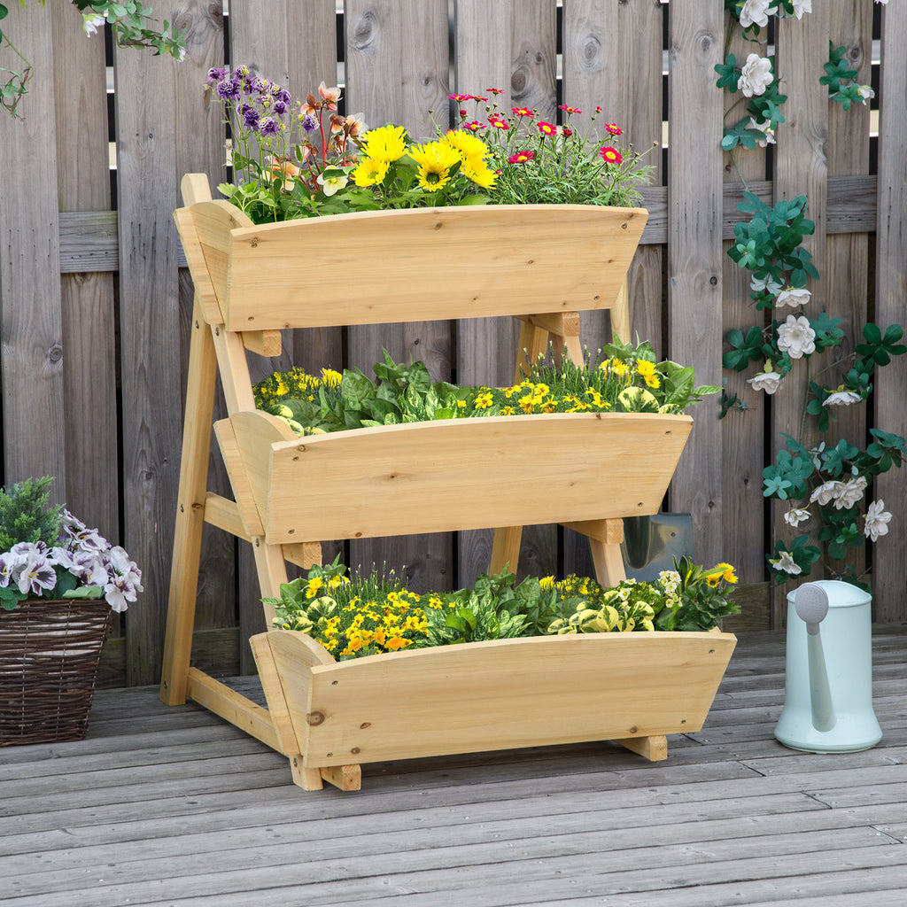 3 Tier Raised Garden Bed, 23.5" x 29.5" x 30.3" Vertical Wooden Elevated Planter Box Kit, Plant Stand for Flowers, Vegetables, Herbs