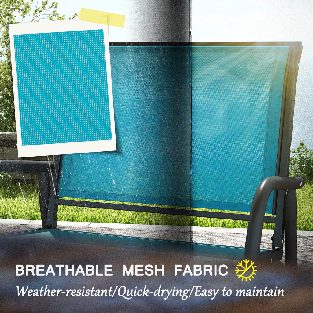 Patio Glider Set of 2 Outdoor Glider Chair with Breathable Mesh Seat & Backrest, Armrests and Metal Frame, Blue