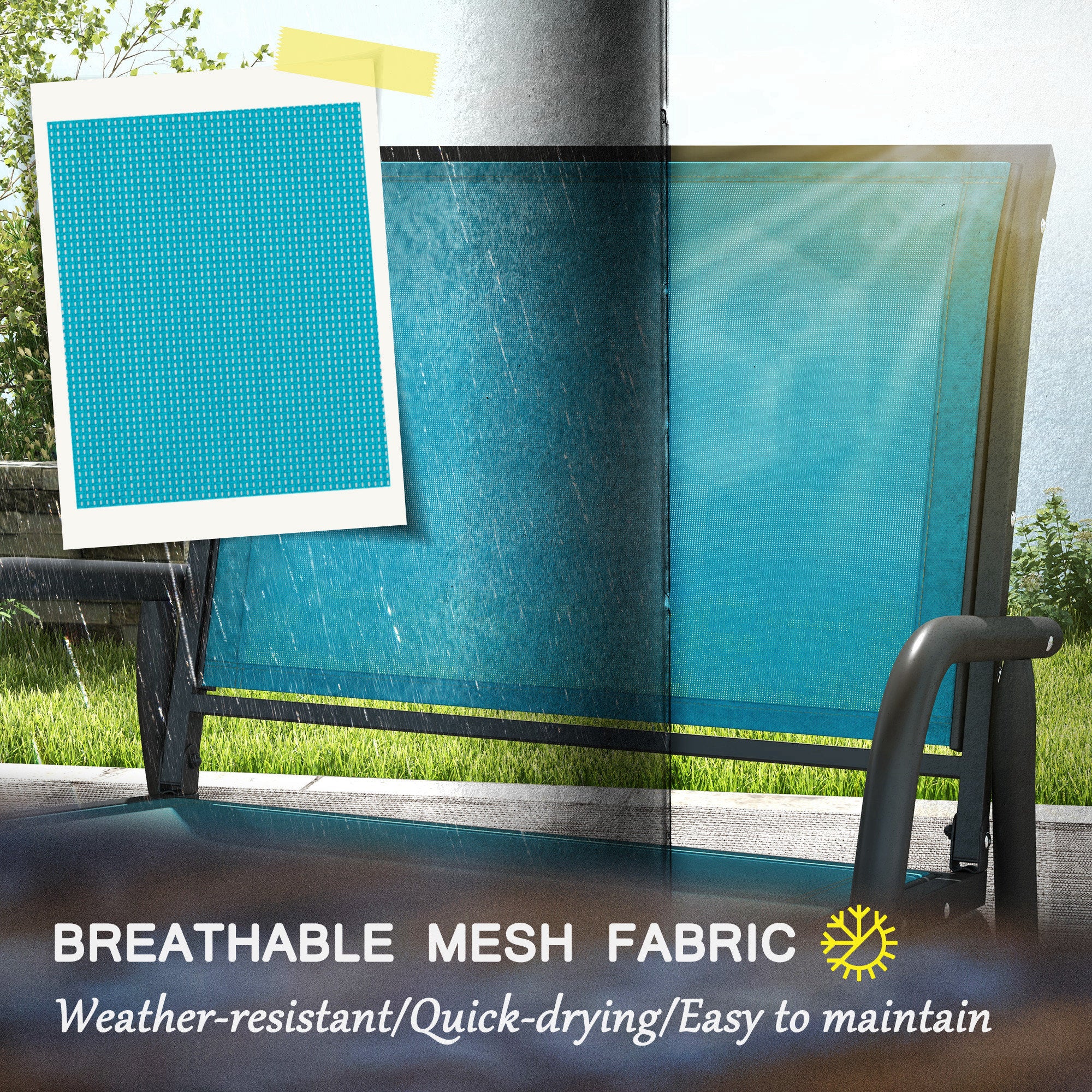 Patio Glider Set of 2 Outdoor Glider Chair with Breathable Mesh Seat & Backrest, Armrests and Metal Frame, Blue