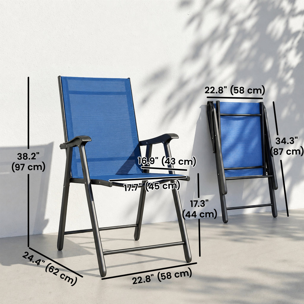Folding Patio Chairs Set of 4, High Back Outdoor Dining Chairs with Breathable Mesh Seat for Lawn, Deck, Blue