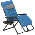 Padded Folding Recliner Chair, Patio Lounger with Cupholder, Adjustable Backrest, Removable Cushion, Navy Blue