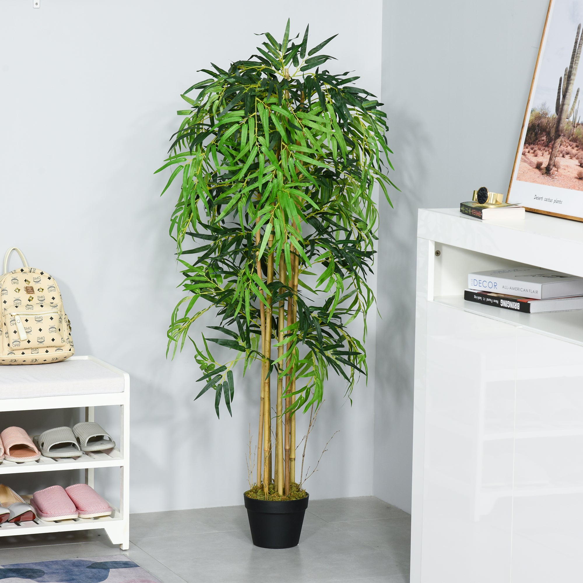 5FT Artificial Bamboo Tree, Fake Plant with 1095 Leaves, Greenery Plant in Nursery Pot for Indoor, Green