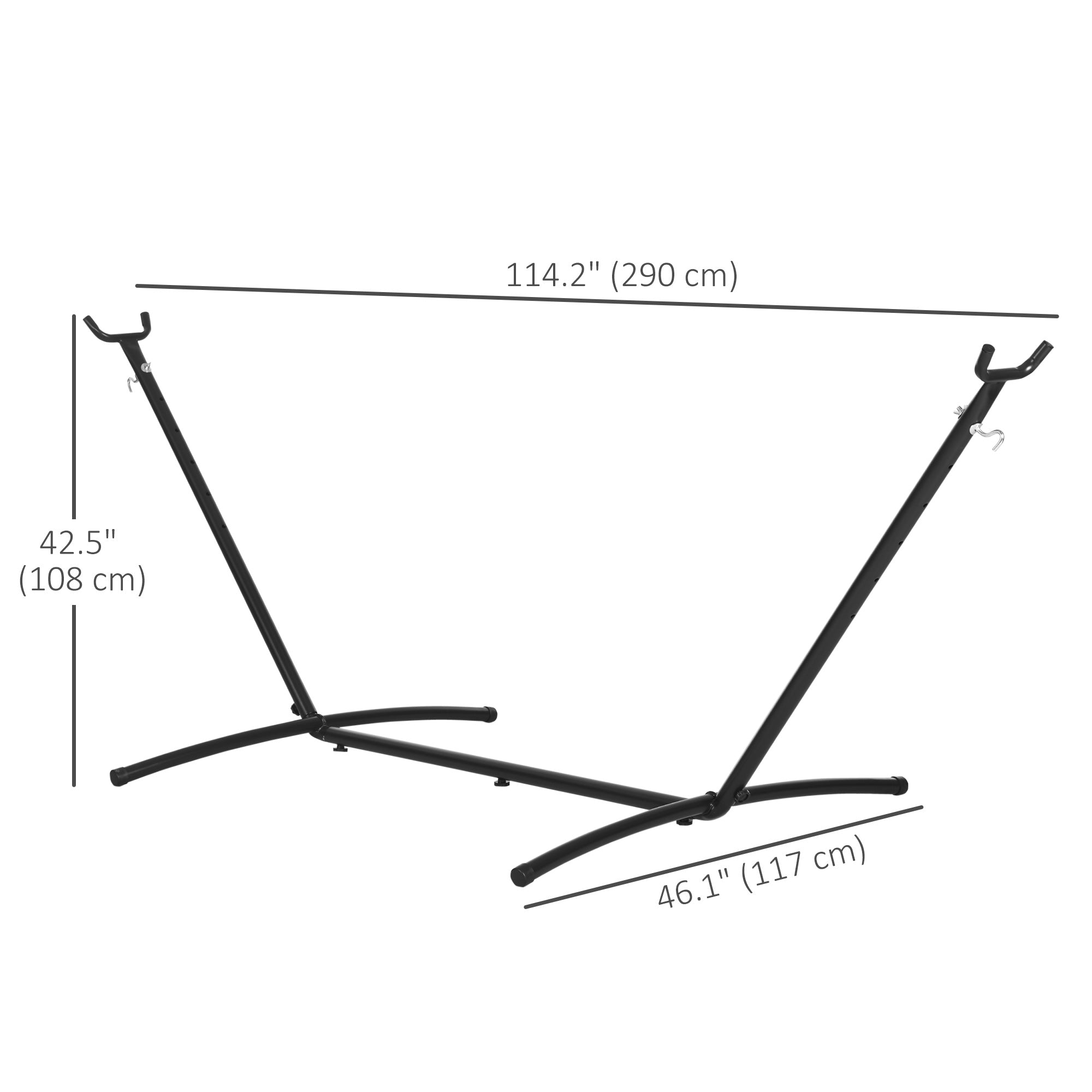 9.5'L Adjustable Hammock Stand Only, Heavy Duty Universal Garden Outdoor Camping Picnic Sun Bed Swing Metal Frame w/ Six Holes to Adjust, Black