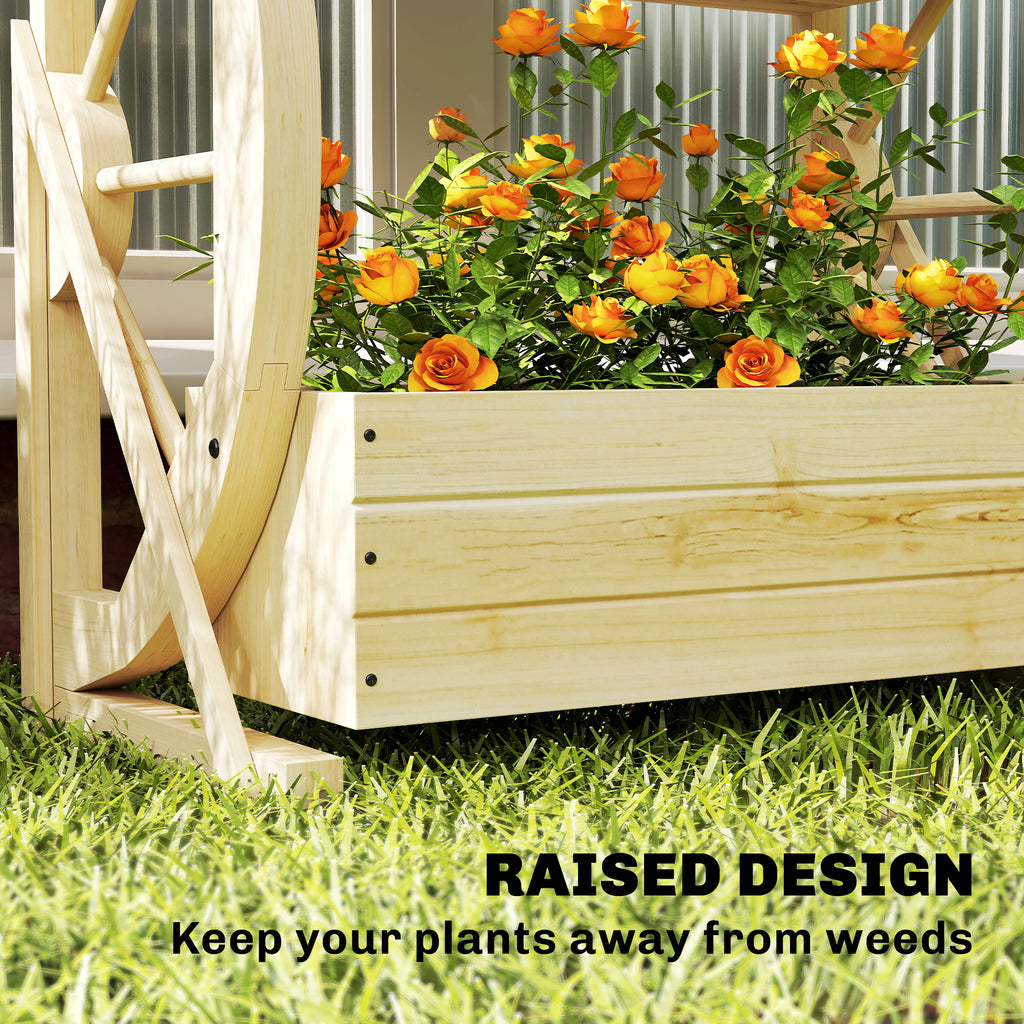 Wooden Wagon Planter Box, 2-Tier Raised Garden Bed, for Vegetables Flowers Herbs, Natural