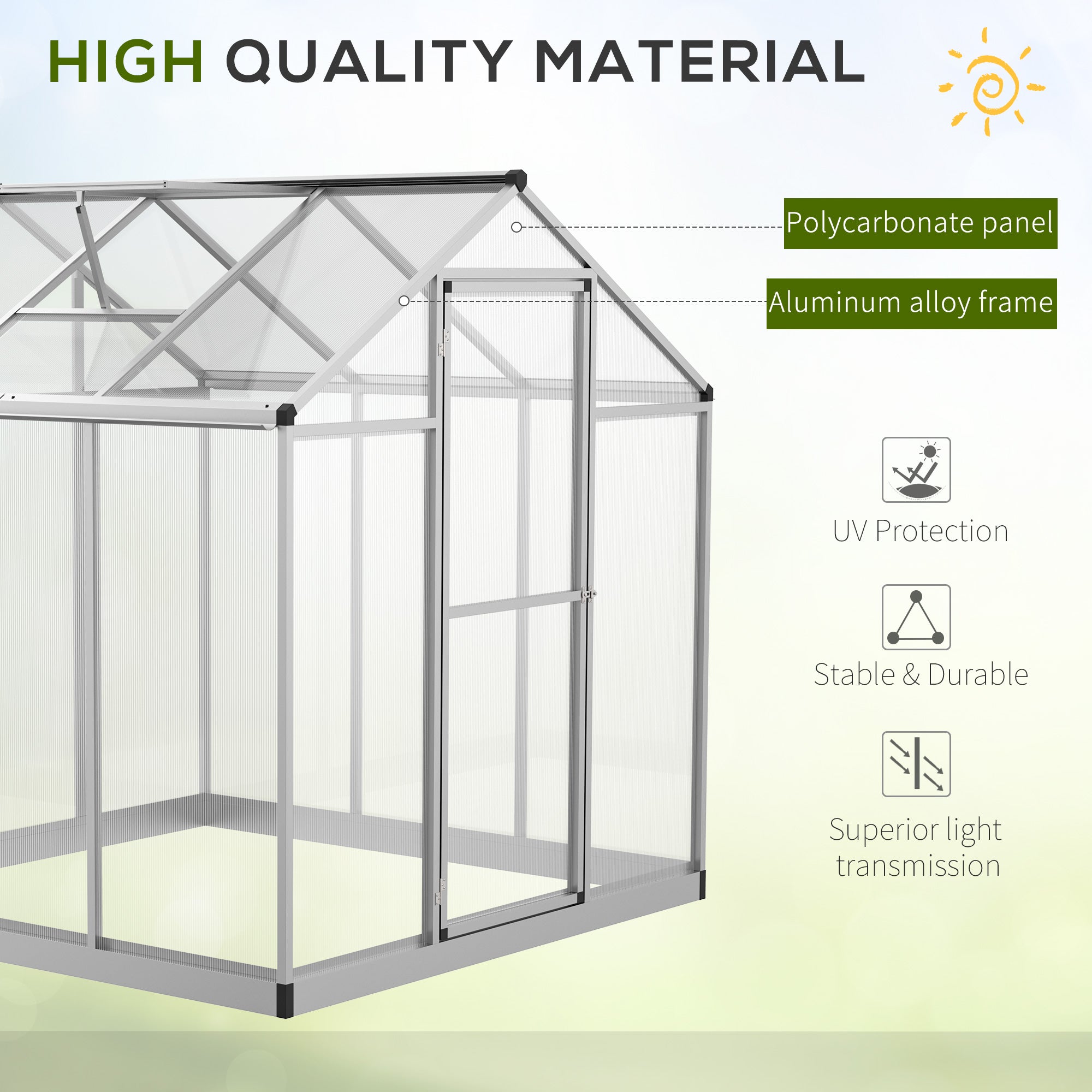 Polycarbonate Greenhouse with Slide Door, Walk-in Outdoor Warm House for Plants Flower Growth, Clear