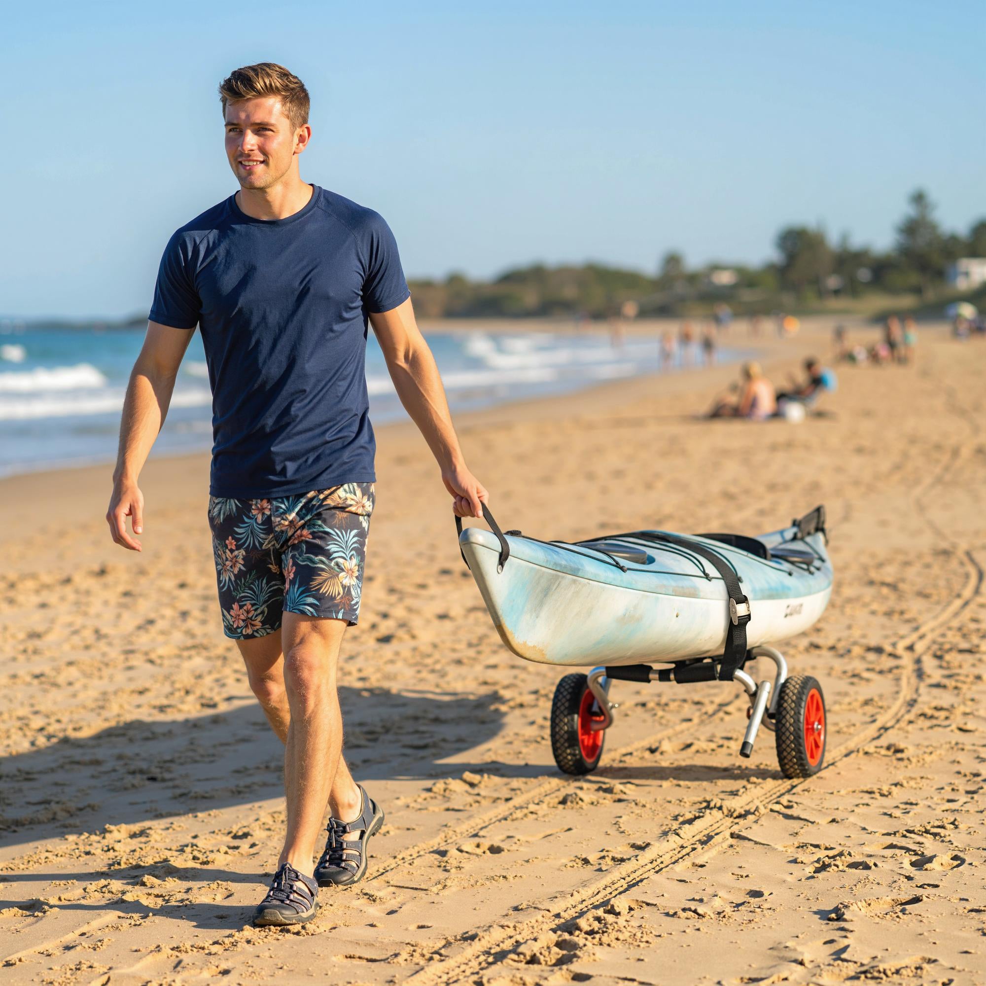 Soozier Kayak Cart, Foldable Canoe Trolley Cart with 10'' Solid Tires, Nonslip Support Foot & Tie-Down Straps, for Kayaks Canoes Paddleboards Float Mats Boats, Aluminum Frame