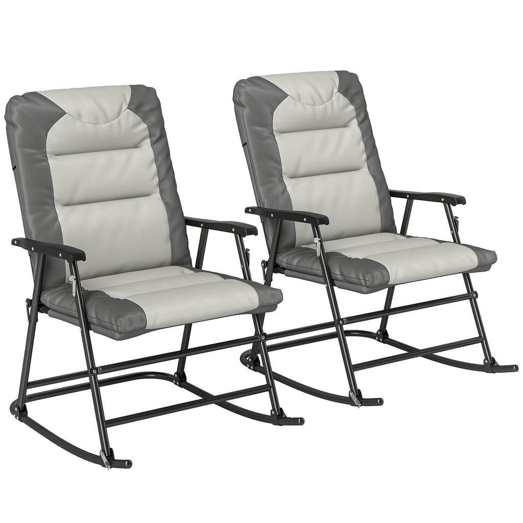 Folding Rocking Chair Set of 2 Padded Rockers with Armrest, Light Grey