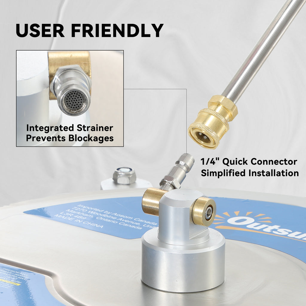 16" Pressure Washer Surface Cleaner with 4 Wheels, Stainless Steel Power Washer Surface Cleaner with 1/4" Quick Connector, 2 Extension Wands, 3600 PSI, Silver