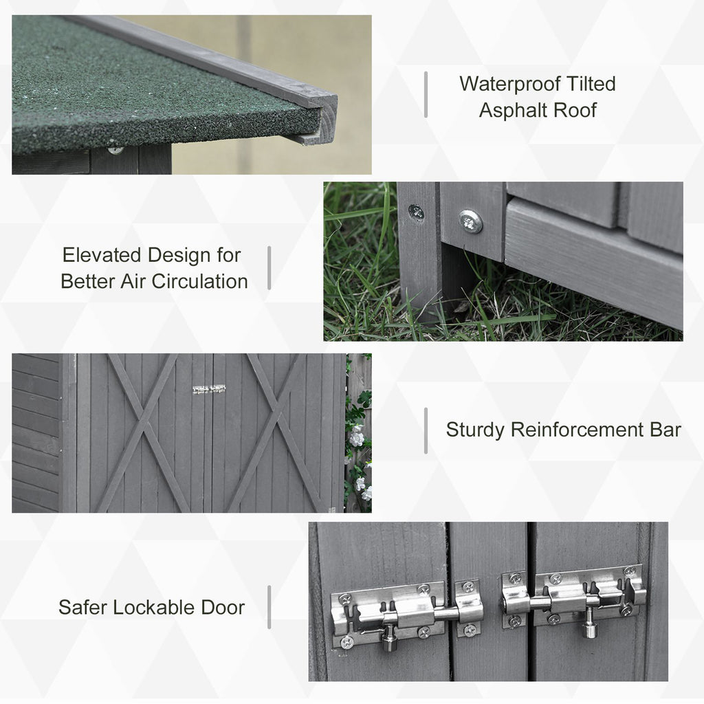 Garden Storage Shed Asphalt Roof Wooden Timber Double Door Utility Storage House with Shelf, Green and Grey