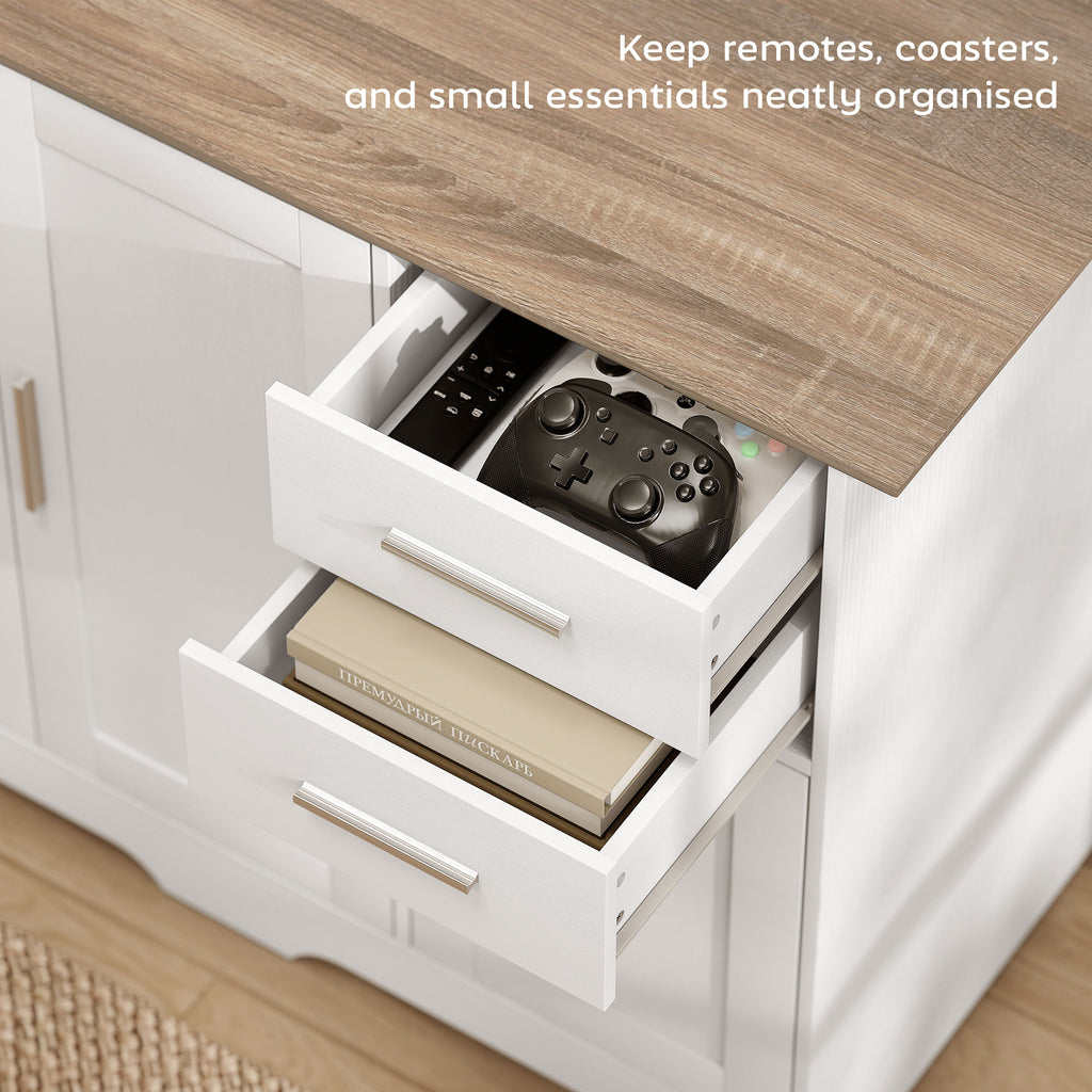 40" Sideboard Buffet Cabinet, Modern Kitchen Storage Cabinet with 2 Drawers, 3 Doors & Adjustable Shelf, White