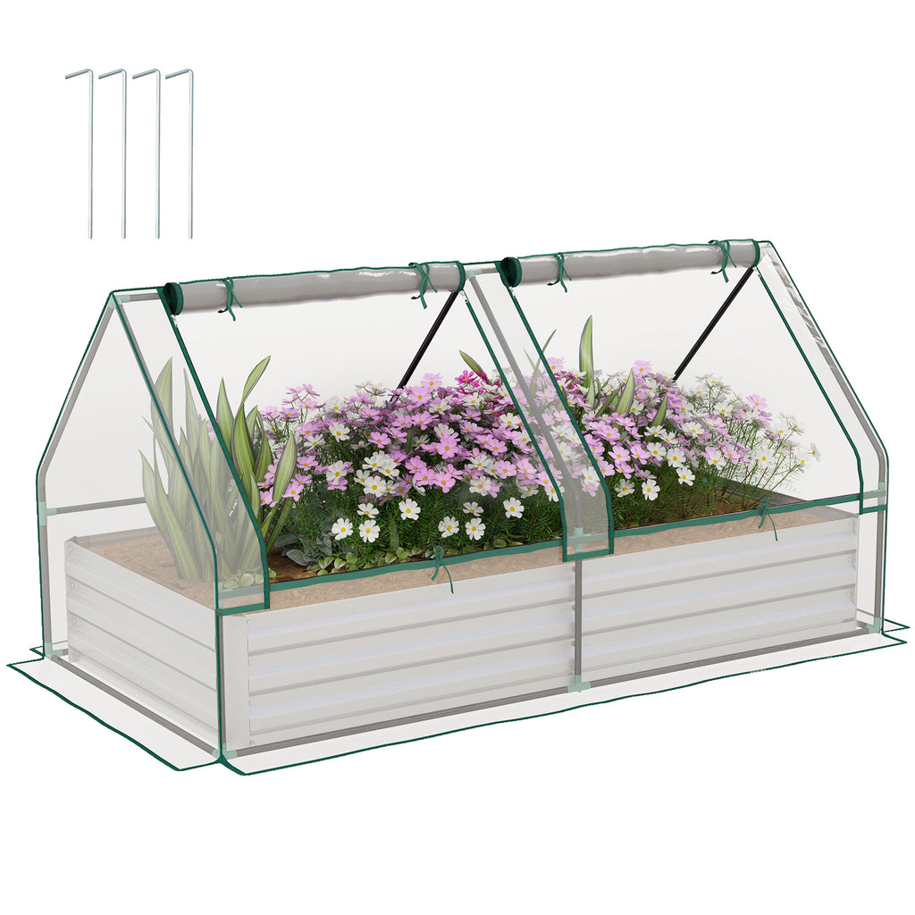 6' x 3' Metal Planter Box with Cover, Raised Garden Bed with Mini Greenhouse for Herbs, Vegetables, Clear and Silver