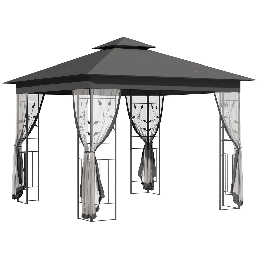 10'x10' Soft-top Steel Patio Gazebo Outdoor Sun Shelter with 2-Tier Polyester Roof, Curtain Sidewalls, Grey