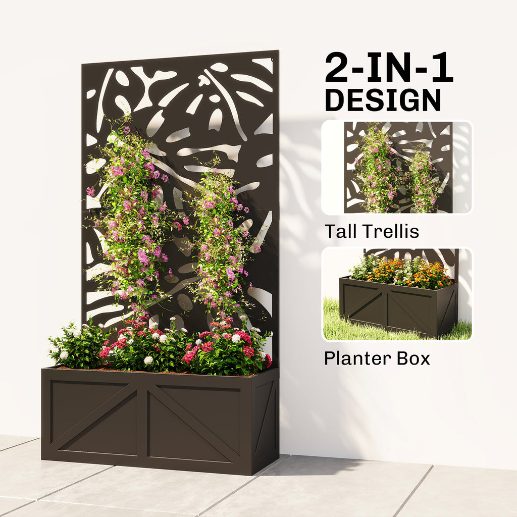 Metal Raised Garden Bed with Trellis for Climbing Plants, Freestanding or Wall Mounted Flower Bed with Privacy Panel