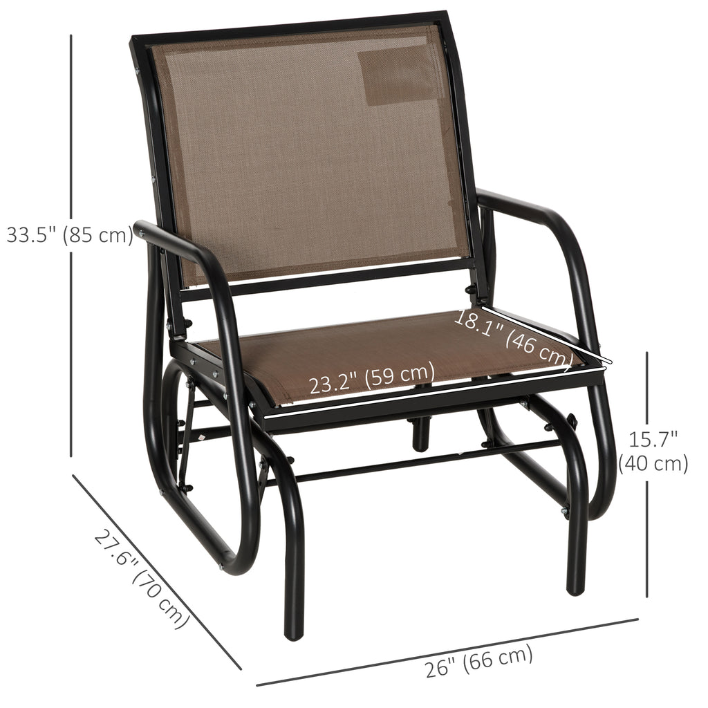 Patio Glider Outdoor Glider Chair with Breathable Mesh Seat & Backrest, Armrests and Metal Frame, Brown