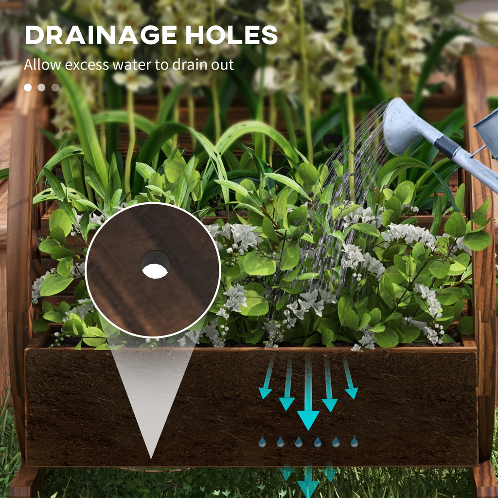 2-Tier Raised Garden Bed, Wooden Wagon Planter Boxes with Drainage Holes, for Vegetables Flowers Herbs, Carbonized