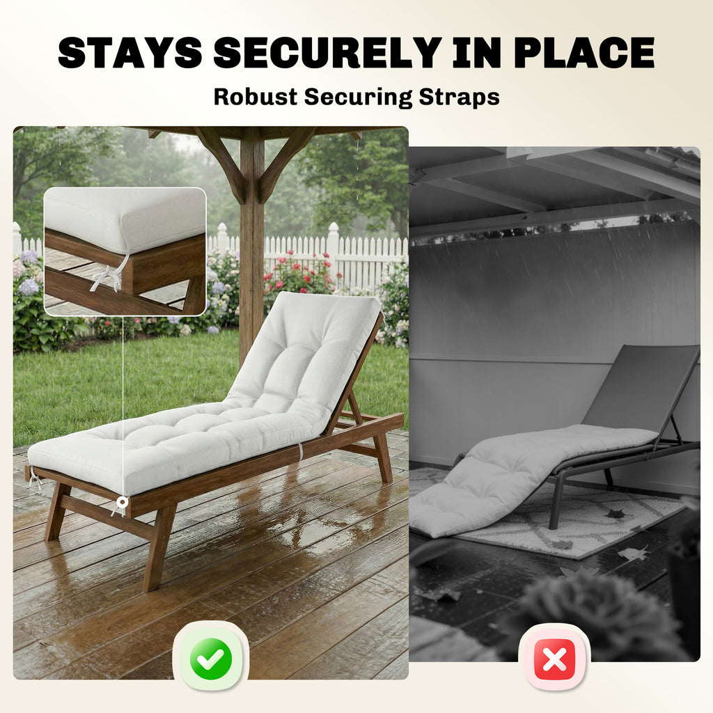 Patio Lounge Chair Cushion, UV50+ Chaise Lounge Chair Cushion with Securing Straps for Patio, 78 x 25.6 inch, Cream White
