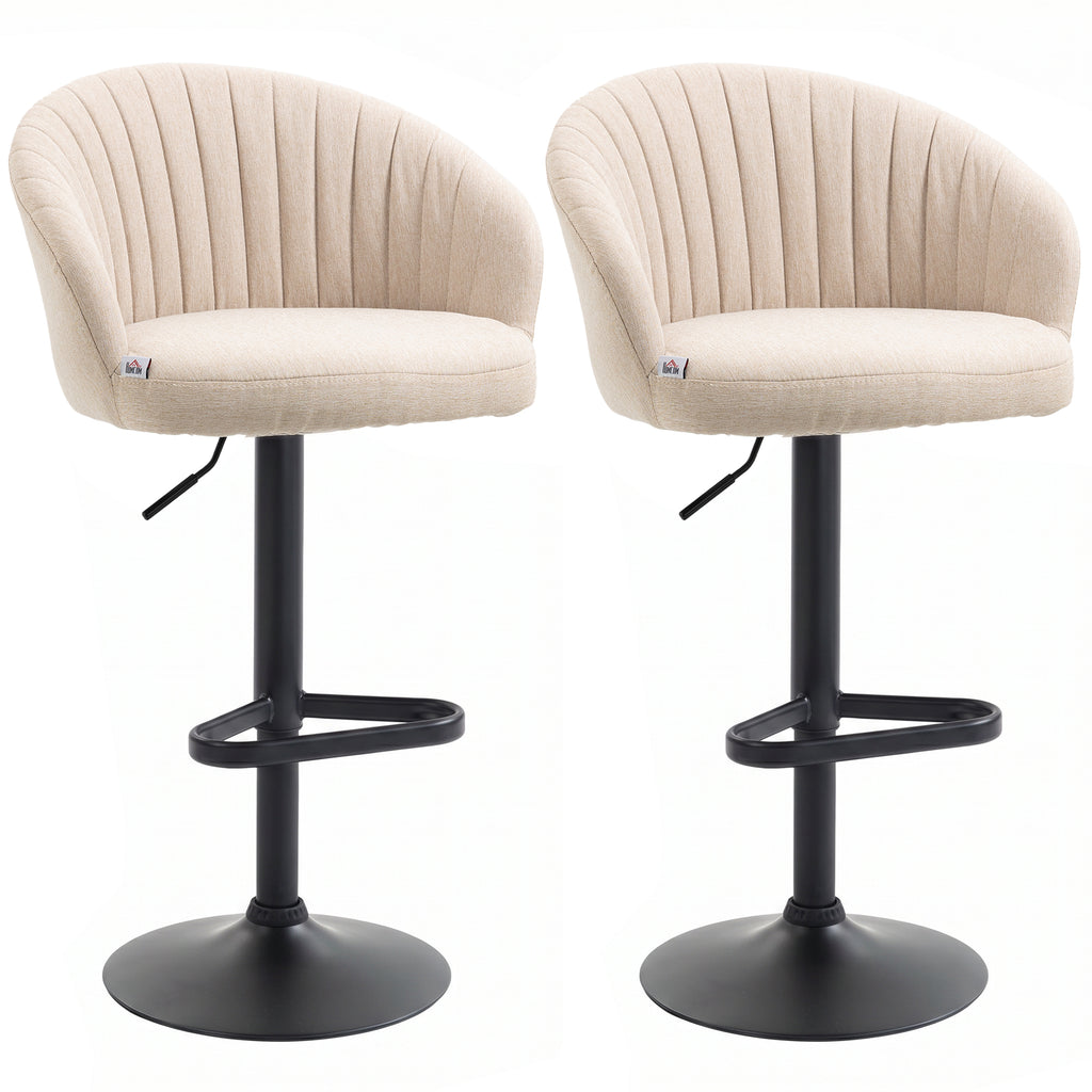 Bar Stools Set of 2, Swivel Counter Height Barstools with Back, Footrest, Adjustable Height, Beige