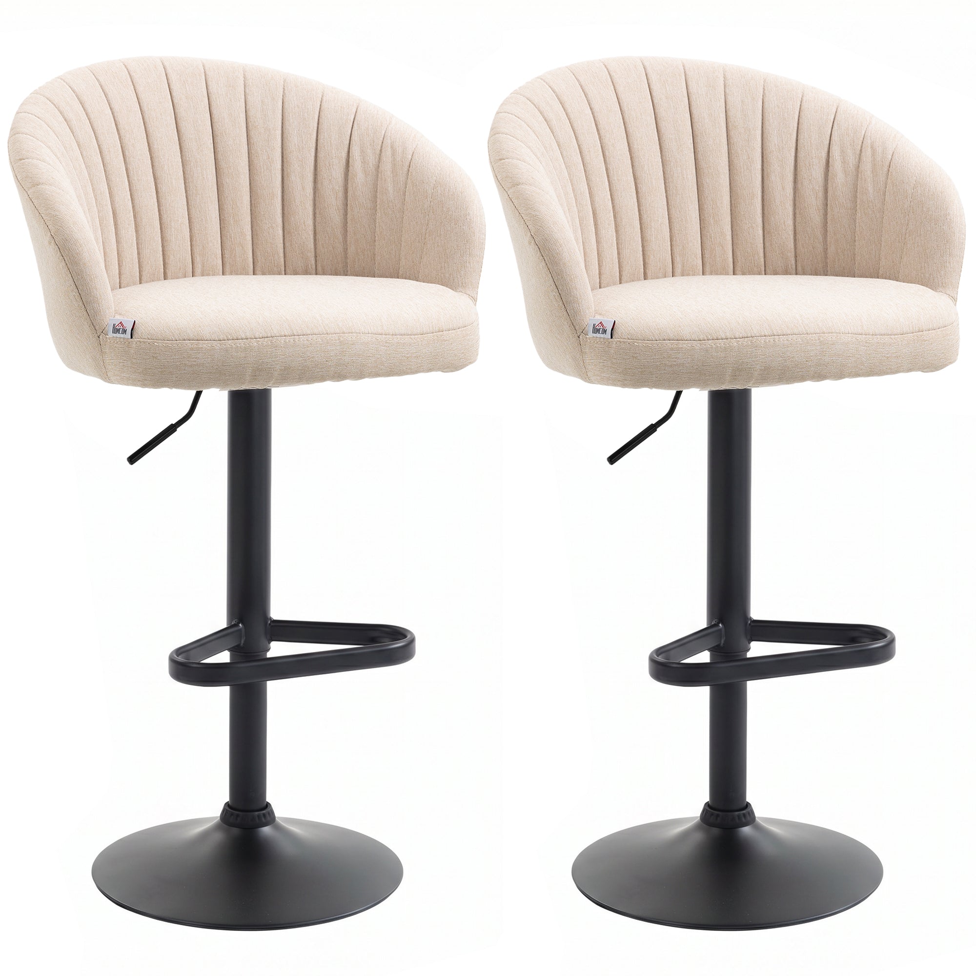 Bar Stools Set of 2, Swivel Counter Height Barstools with Back, Footrest, Adjustable Height, Beige